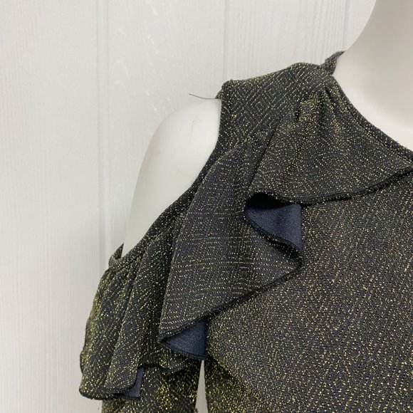 Special Editions girls dress cold shoulder metallic Gold long sleeve size XL - Picture 2 of 6